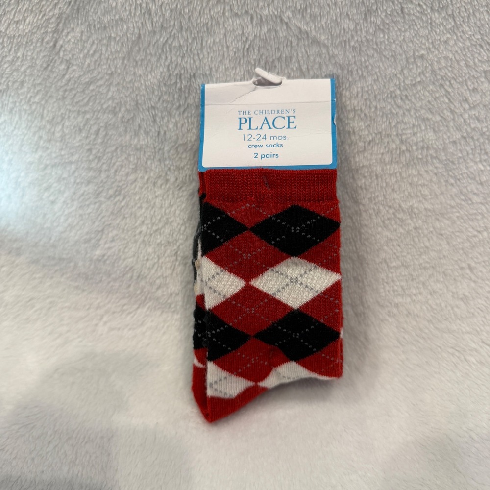 The Childrens Place Toddler Argyle Crew Socks‎ 2 Pairs Size 12-24 Months NWT